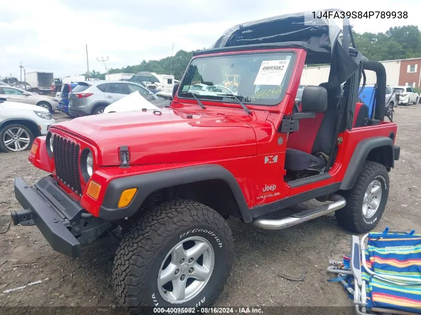 2004 Jeep Wrangler X VIN: 1J4FA39S84P789938 Lot: 40095082