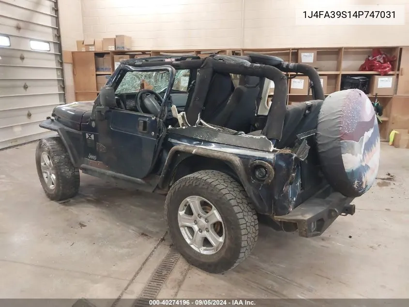 2004 Jeep Wrangler X VIN: 1J4FA39S14P747031 Lot: 40274196