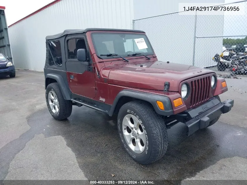 2004 Jeep Wrangler Se VIN: 1J4FA29174P736956 Lot: 40333253