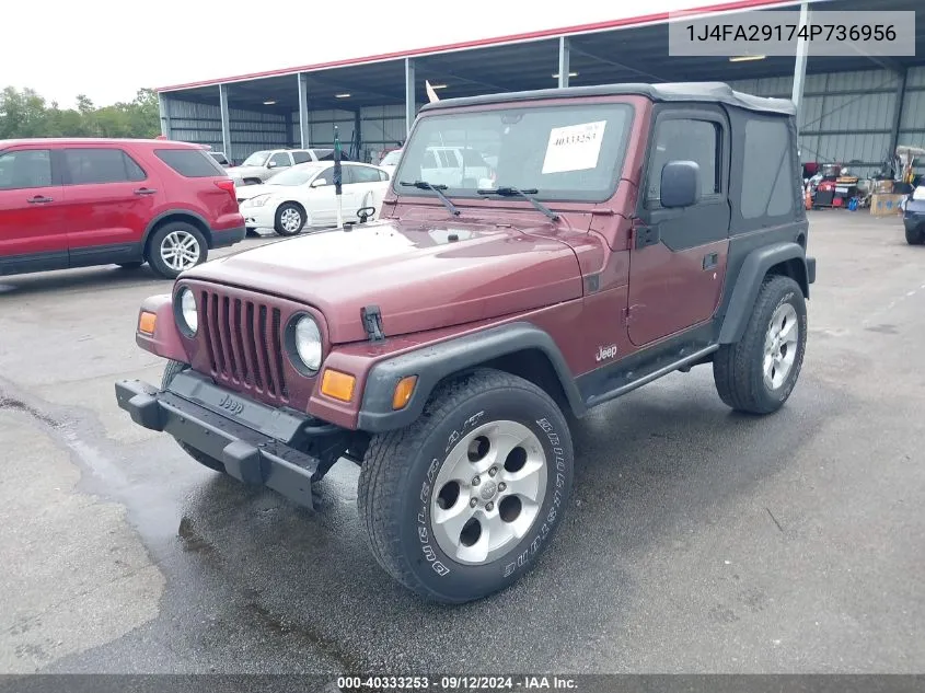 2004 Jeep Wrangler Se VIN: 1J4FA29174P736956 Lot: 40333253