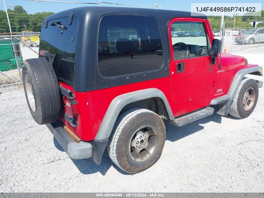 2006 Jeep Wrangler Sport Rhd VIN: 1J4F449S86P741422 Lot: 40094549