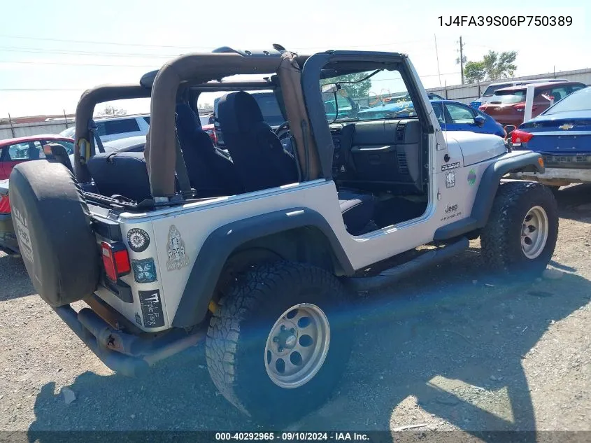 2006 Jeep Wrangler X VIN: 1J4FA39S06P750389 Lot: 40292965