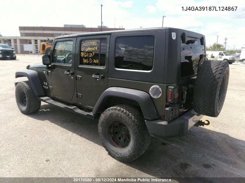 2007 Jeep Wrangler Unlimited X VIN: 1J4GA39187L124867 Lot: 20170580