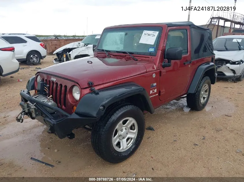 2007 Jeep Wrangler X VIN: 1J4FA24187L202819 Lot: 39788726