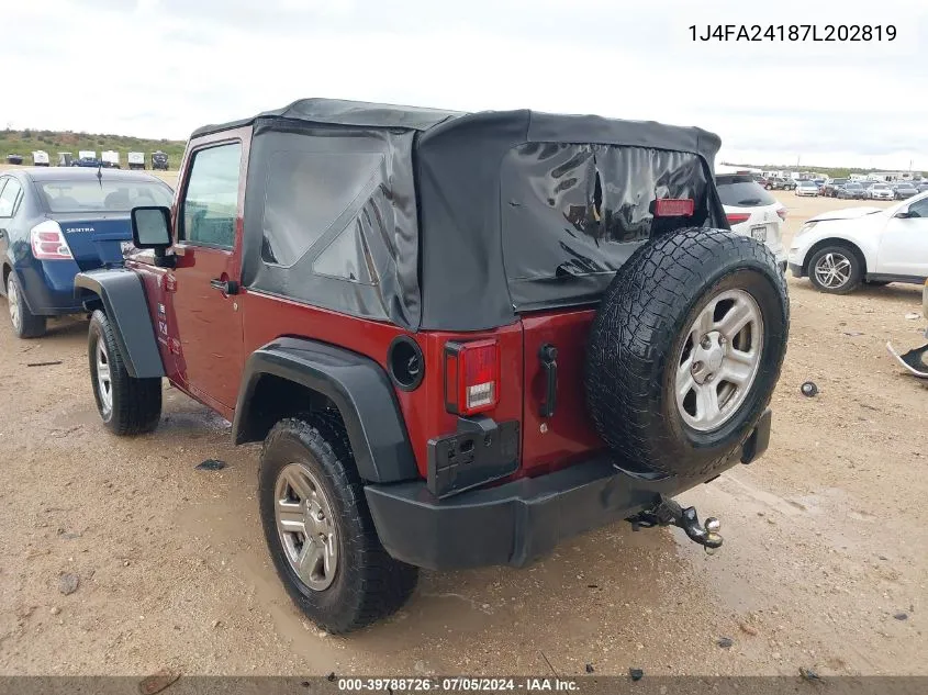 2007 Jeep Wrangler X VIN: 1J4FA24187L202819 Lot: 39788726