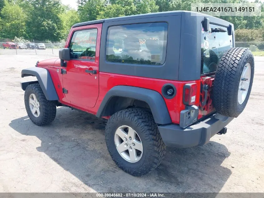 2007 Jeep Wrangler X VIN: 1J4FA24167L149151 Lot: 39845682