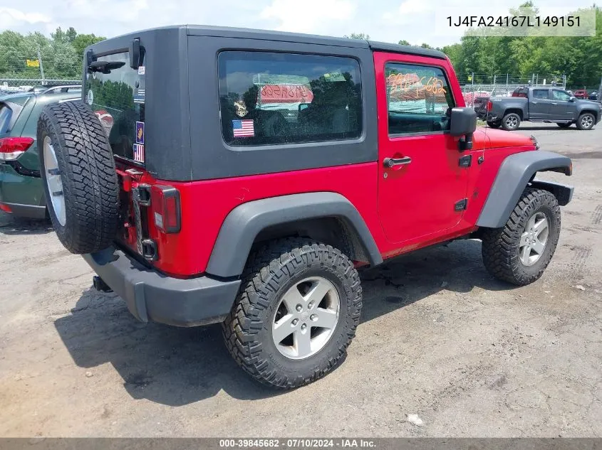 2007 Jeep Wrangler X VIN: 1J4FA24167L149151 Lot: 39845682