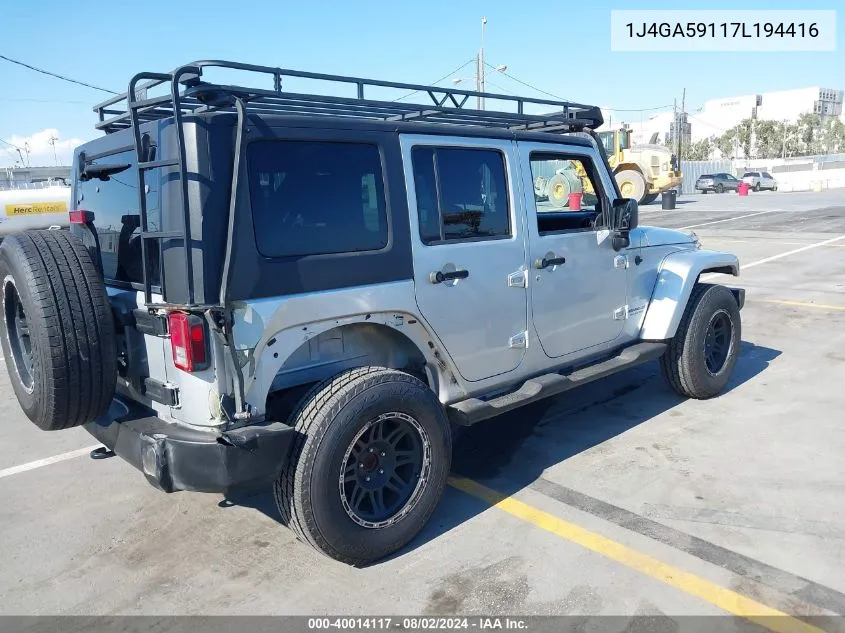 2007 Jeep Wrangler Unlimited Sahara VIN: 1J4GA59117L194416 Lot: 40014117