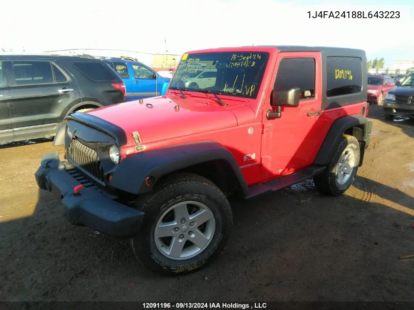 2008 Jeep Wrangler X VIN: 1J4FA24188L643223 Lot: 12091196