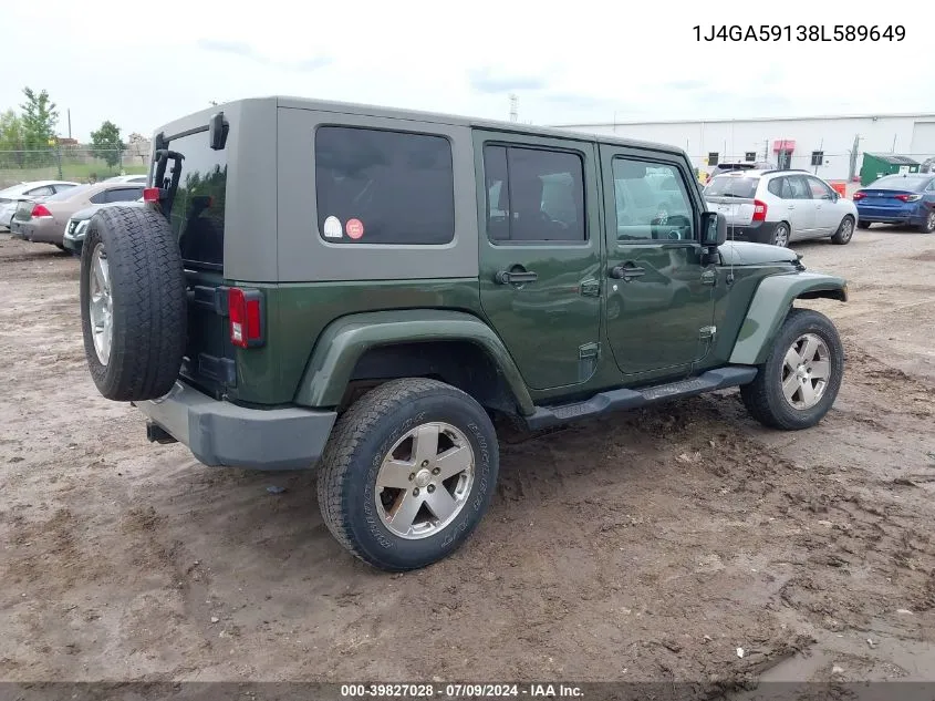 1J4GA59138L589649 2008 Jeep Wrangler Unlimited Sahara