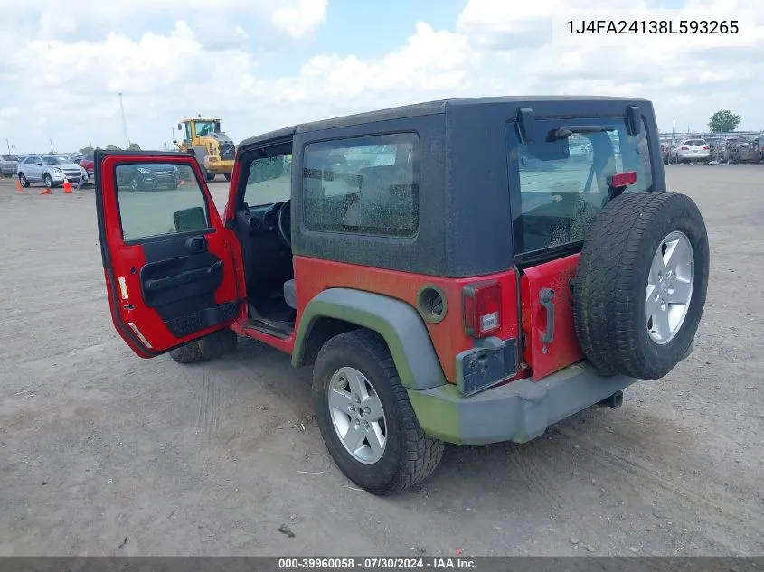 2008 Jeep Wrangler X VIN: 1J4FA24138L593265 Lot: 39960058