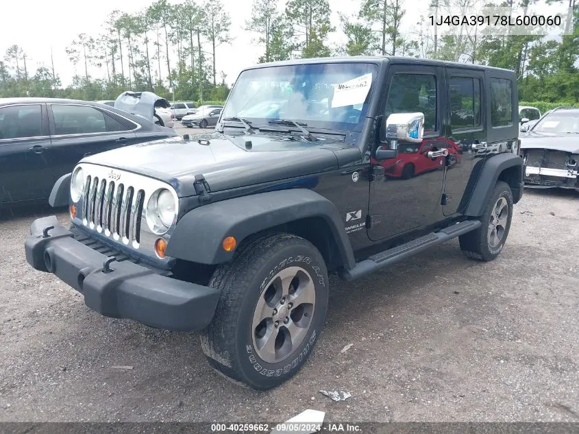 2008 Jeep Wrangler Unlimited X VIN: 1J4GA39178L600060 Lot: 40259662