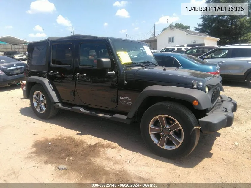 2010 Jeep Wrangler Unlimited Sport VIN: 1J4BB3H11AL136326 Lot: 39725145