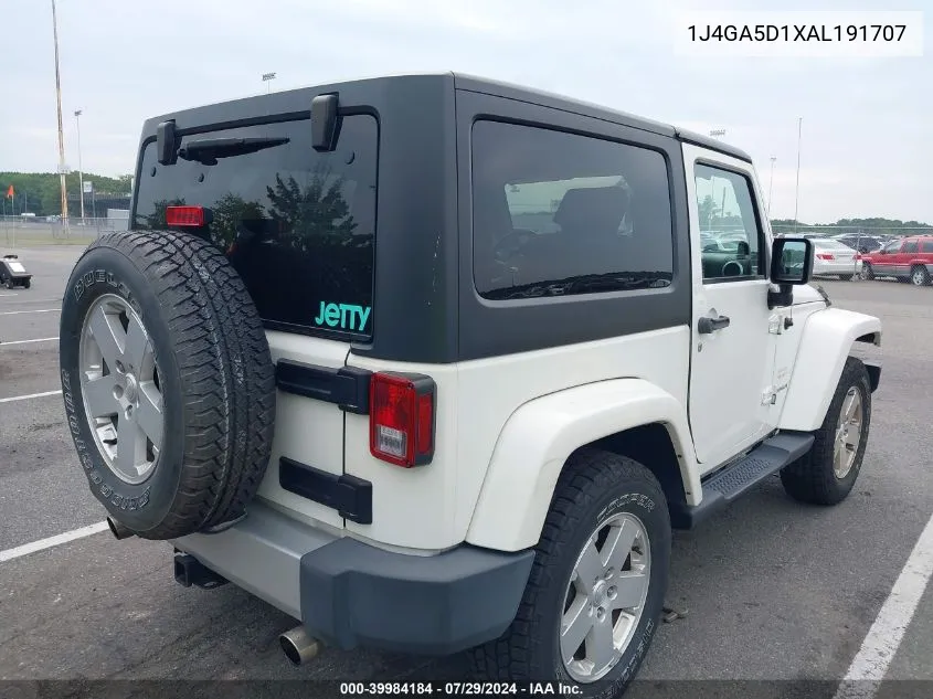 2010 Jeep Wrangler Sahara VIN: 1J4GA5D1XAL191707 Lot: 39984184