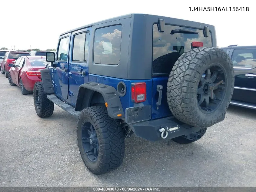 2010 Jeep Wrangler Unlimited Sahara VIN: 1J4HA5H16AL156418 Lot: 40043070