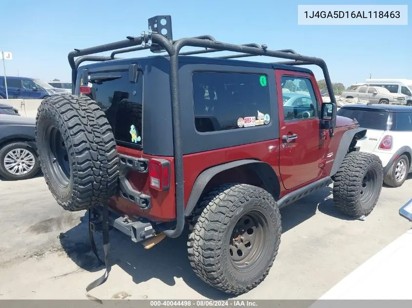 2010 Jeep Wrangler Sahara VIN: 1J4GA5D16AL118463 Lot: 40044498