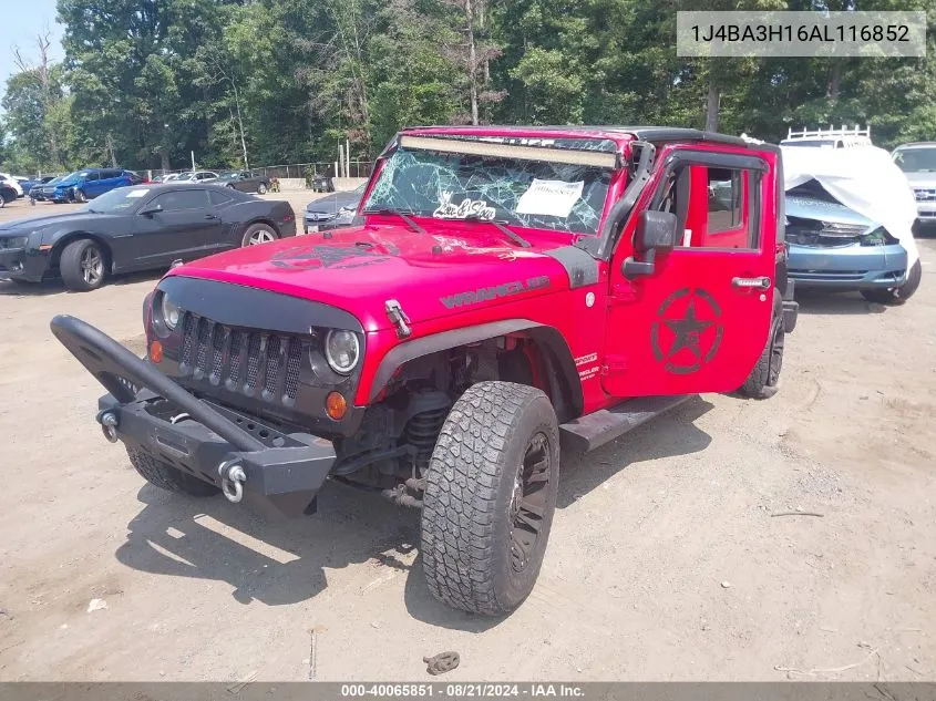 2010 Jeep Wrangler Unlimited Sport VIN: 1J4BA3H16AL116852 Lot: 40065851