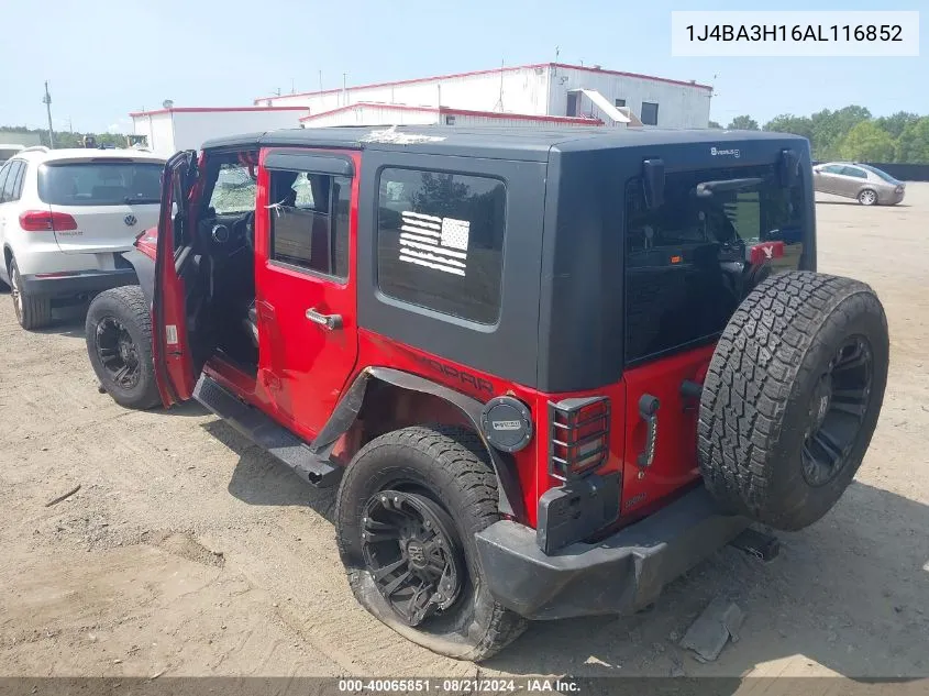 2010 Jeep Wrangler Unlimited Sport VIN: 1J4BA3H16AL116852 Lot: 40065851