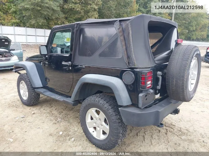 2010 Jeep Wrangler Sport VIN: 1J4AA2D10AL212598 Lot: 40292404