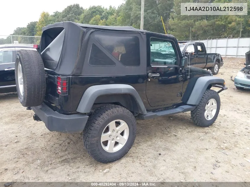 1J4AA2D10AL212598 2010 Jeep Wrangler Sport