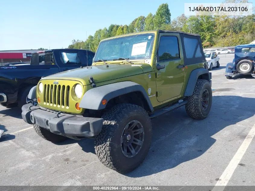 2010 Jeep Wrangler Sport VIN: 1J4AA2D17AL203106 Lot: 40292964