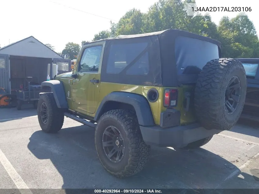 2010 Jeep Wrangler Sport VIN: 1J4AA2D17AL203106 Lot: 40292964