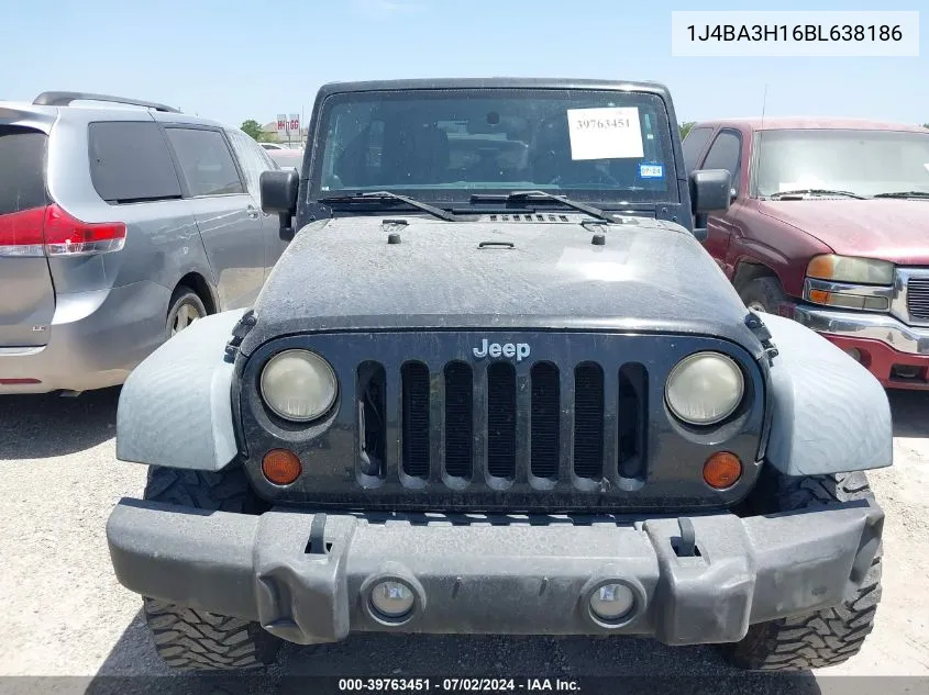 2011 Jeep Wrangler Unlimited Sport VIN: 1J4BA3H16BL638186 Lot: 39763451