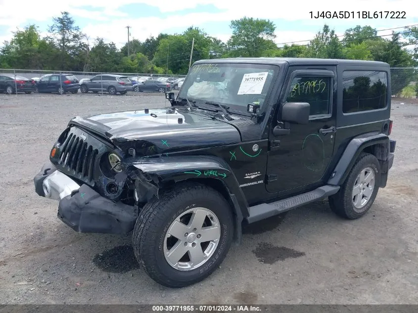 1J4GA5D11BL617222 2011 Jeep Wrangler Sahara