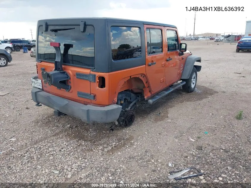 2011 Jeep Wrangler Unlimited Sport VIN: 1J4BA3H1XBL636392 Lot: 39791499