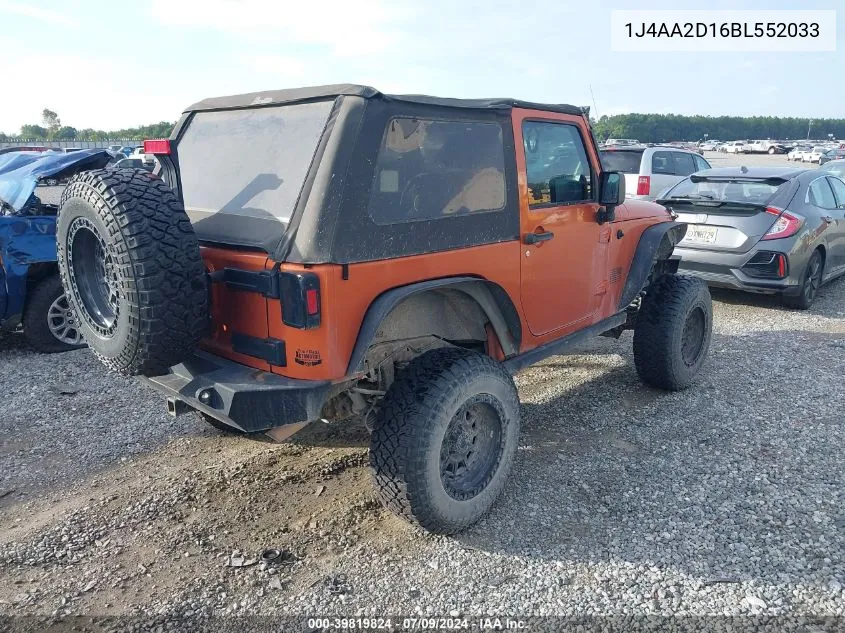 2011 Jeep Wrangler Sport VIN: 1J4AA2D16BL552033 Lot: 39819824