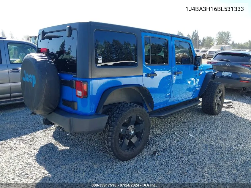 2011 Jeep Wrangler Unlimited Sport VIN: 1J4BA3H16BL531333 Lot: 39917515