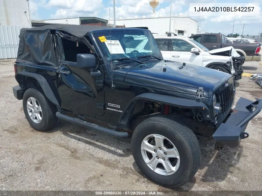 2011 Jeep Wrangler Sport VIN: 1J4AA2D10BL542257 Lot: 39960330