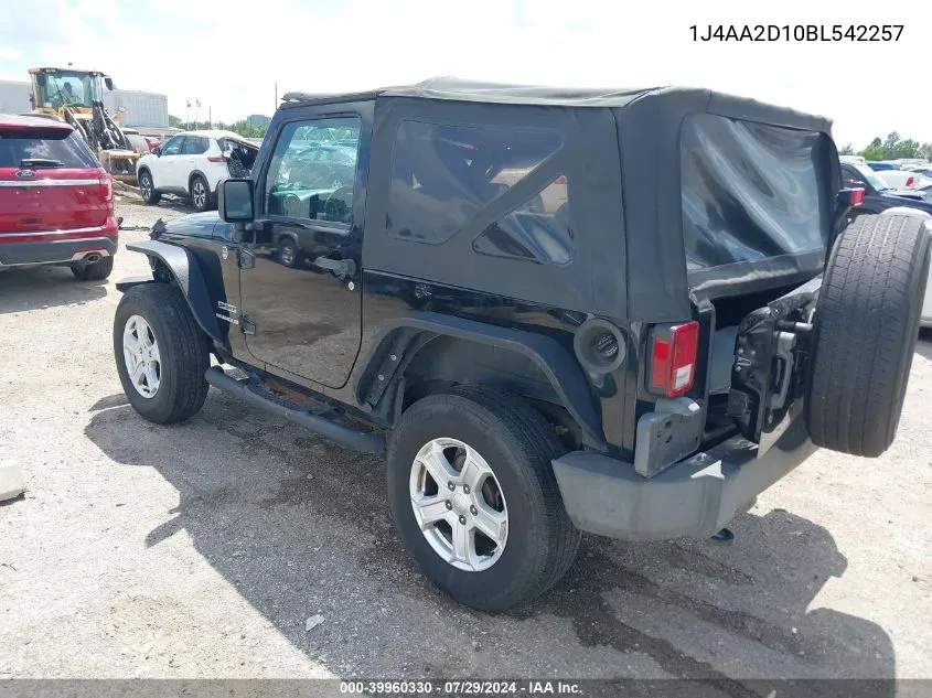 2011 Jeep Wrangler Sport VIN: 1J4AA2D10BL542257 Lot: 39960330