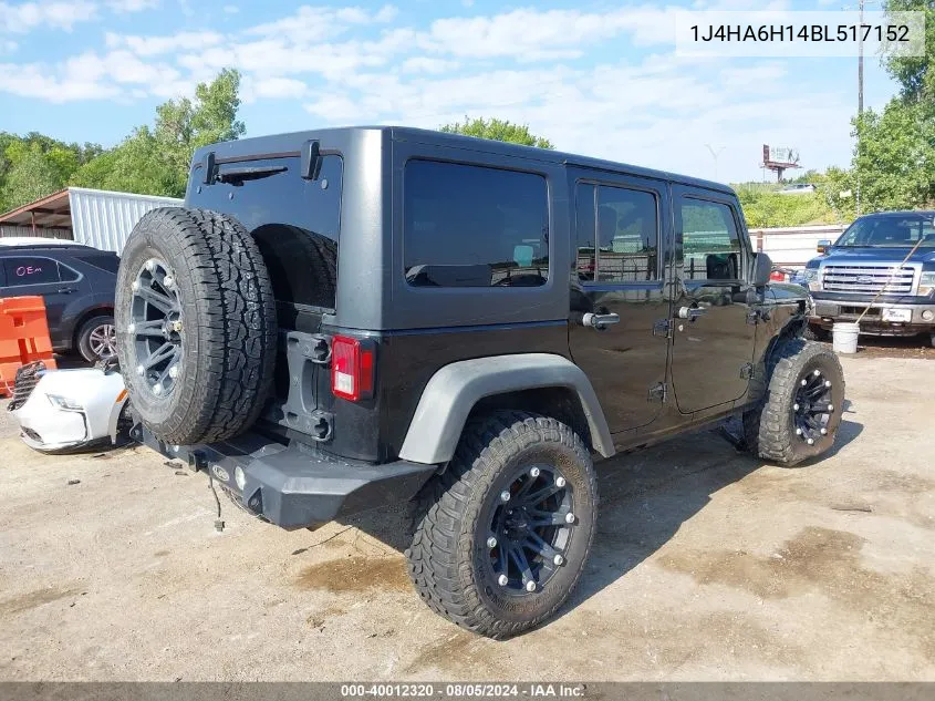 2011 Jeep Wrangler Unlimited Rubicon VIN: 1J4HA6H14BL517152 Lot: 40012320