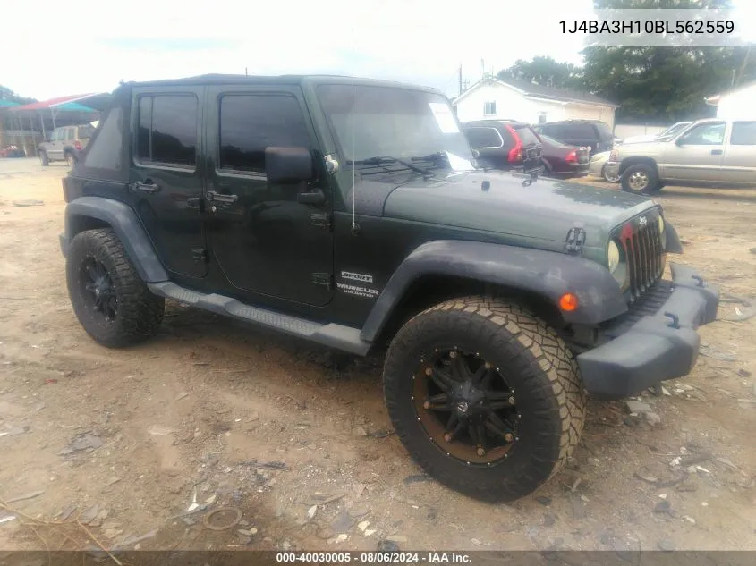 1J4BA3H10BL562559 2011 Jeep Wrangler Unlimited Sport