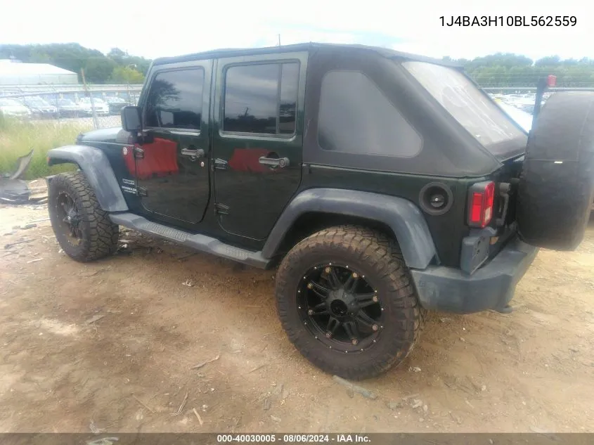 2011 Jeep Wrangler Unlimited Sport VIN: 1J4BA3H10BL562559 Lot: 40030005