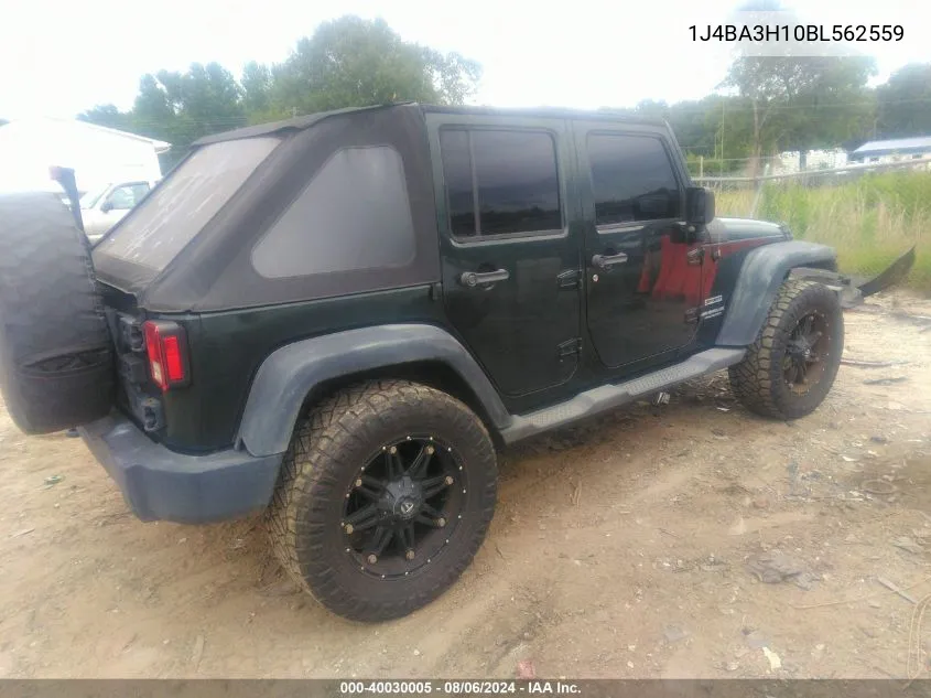 1J4BA3H10BL562559 2011 Jeep Wrangler Unlimited Sport