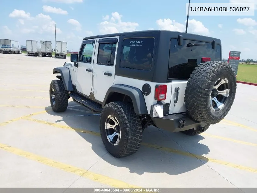 2011 Jeep Wrangler Unlimited Rubicon VIN: 1J4BA6H10BL536027 Lot: 40043584