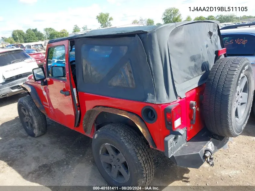 2011 Jeep Wrangler Sport VIN: 1J4AA2D19BL511105 Lot: 40151411