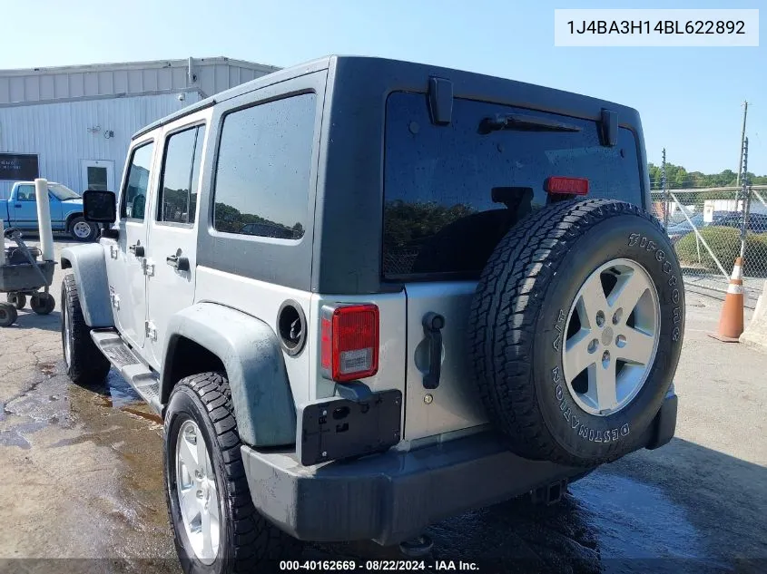 2011 Jeep Wrangler Unlimited Sport VIN: 1J4BA3H14BL622892 Lot: 40162669