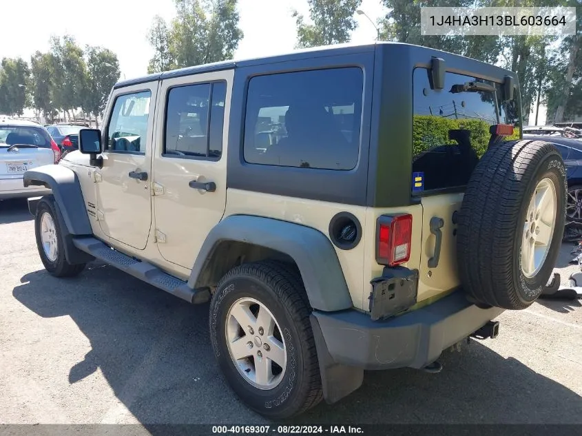 2011 Jeep Wrangler Unlimited Sport VIN: 1J4HA3H13BL603664 Lot: 40169307