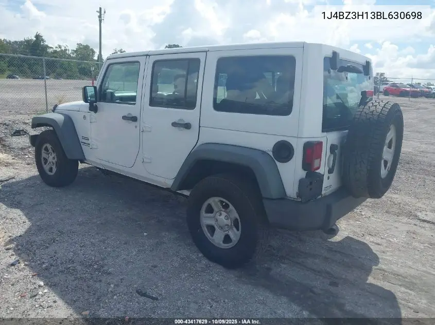 1J4BZ3H13BL630698 2011 Jeep Wrangler Unlimited Sport