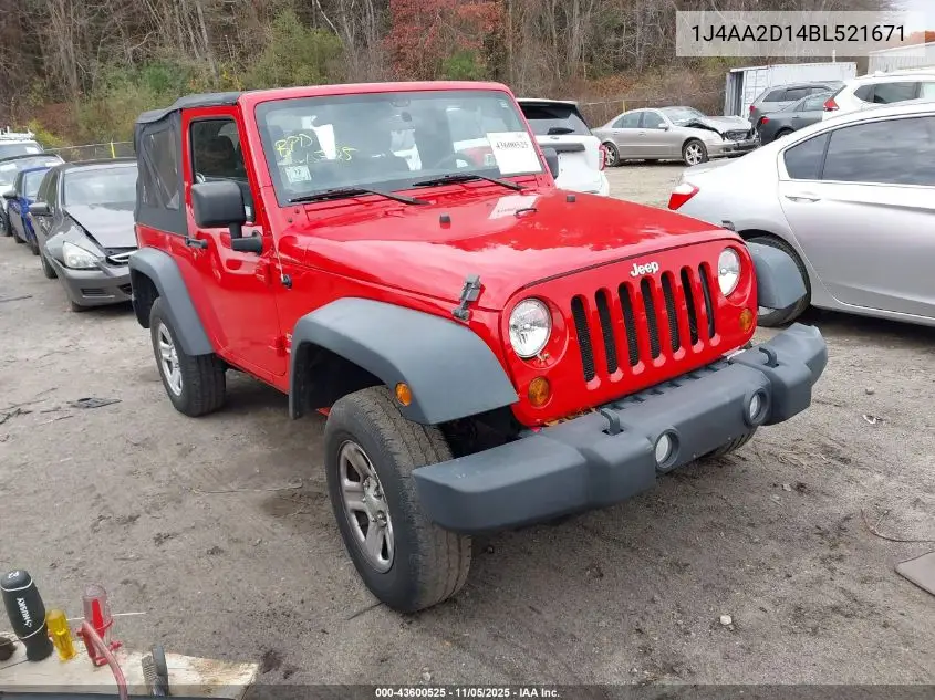 1J4AA2D14BL521671 2011 Jeep Wrangler Sport