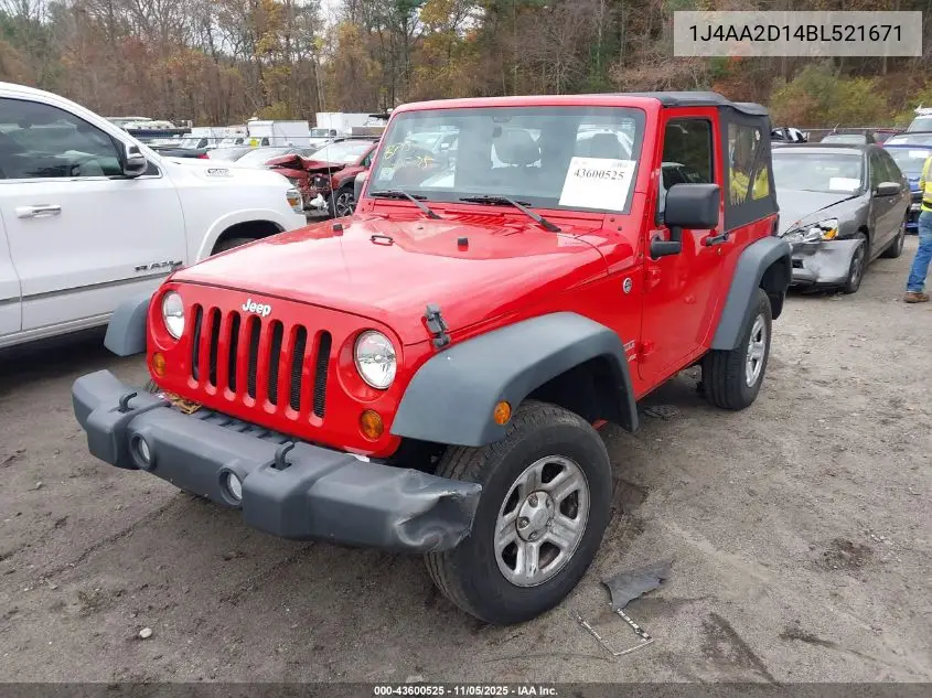 1J4AA2D14BL521671 2011 Jeep Wrangler Sport