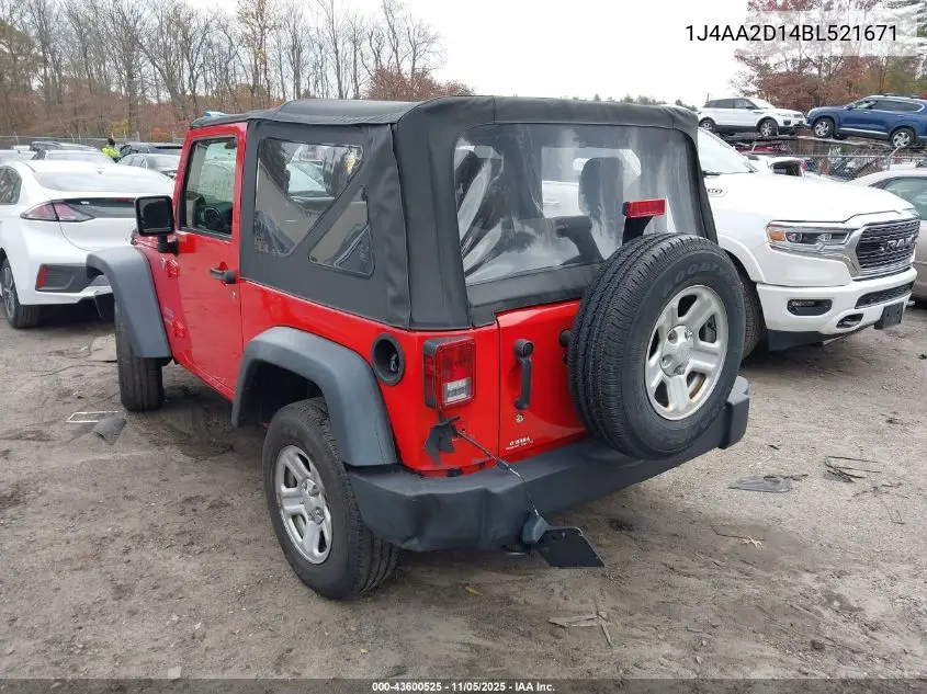 1J4AA2D14BL521671 2011 Jeep Wrangler Sport