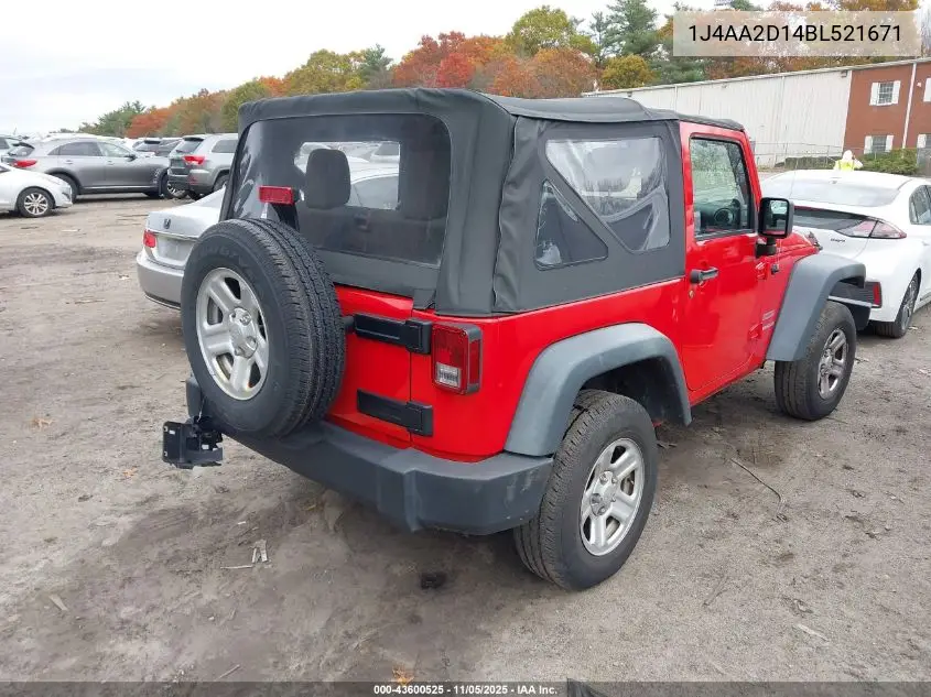 1J4AA2D14BL521671 2011 Jeep Wrangler Sport