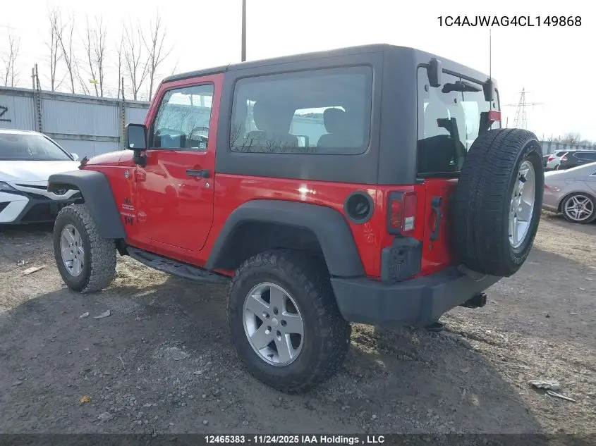 1C4AJWAG4CL149868 2012 Jeep Wrangler Sport