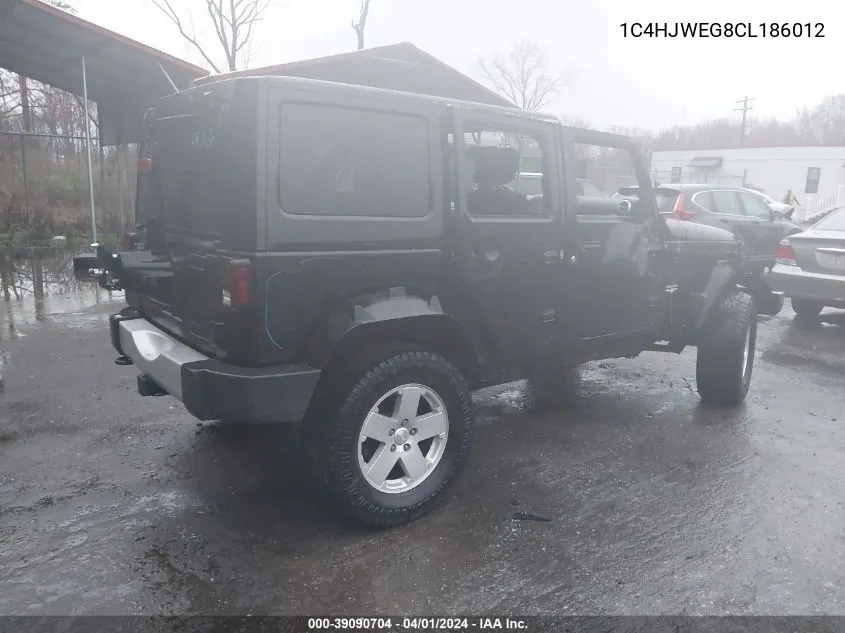 2012 Jeep Wrangler Unlimited Sahara VIN: 1C4HJWEG8CL186012 Lot: 39090704