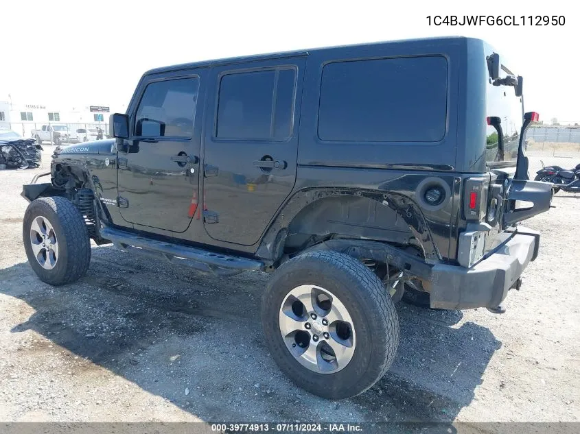 2012 Jeep Wrangler Unlimited Rubicon VIN: 1C4BJWFG6CL112950 Lot: 39774913