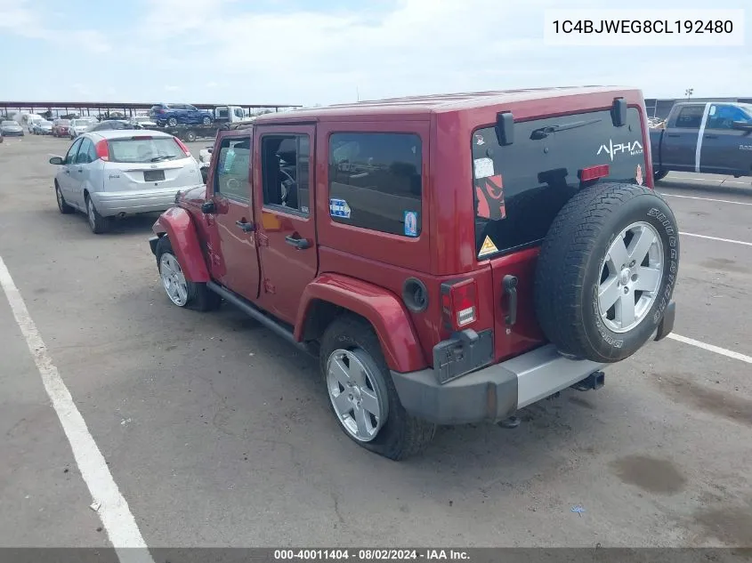 2012 Jeep Wrangler Unlimited Sahara VIN: 1C4BJWEG8CL192480 Lot: 40011404